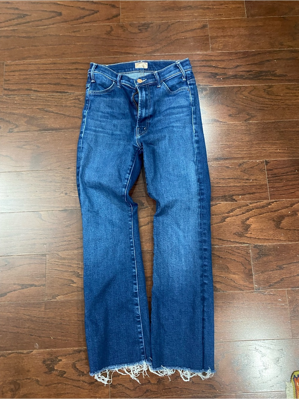 Mother The Hustler Ankle Fray Jeans In Home Movies Dark Wash High Rise Size 26